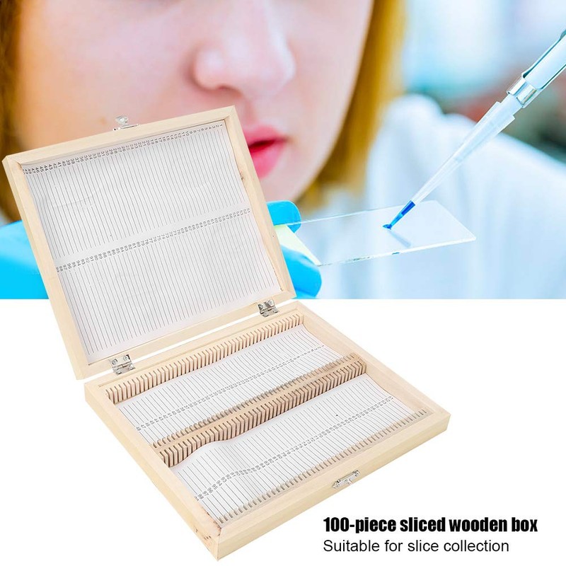 100 Pcs Professional Prepared Wooden Microscope Storage Box for Kids