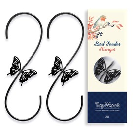 TopWoot Attractive Bird Feeders Hanger 12-Inch, 2PCS Metal Hummingbird Feeder Hook, Extension Hook with Butterfly Design, to Hang Bird Feeder, Wind Chimes, Lanterns (Black)