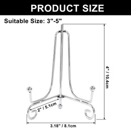 Murtenze 4 Inch Plate Stands For Display, Silver Iron Display Stand Photo Holder Stand, Silver Foldable Easel Stand Holder for Photo Frame, Artwork, Decorative Plates, Book, Collectibles（2 Pack）