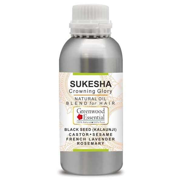 Greenwood Essential Sukesha - For Healthy, Strong and Thick Hair Essential Oils of Rosemary, French Lavender in Sesame, Castor and Black Cumin Oil (Kalaunji) 300ml (10oz)