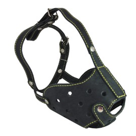 Real Leather Cage Basket Secure Dog Muzzle - Great Dane, Saint Bernard, Mastiff(Circumference 17", Snout Length 5")