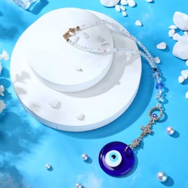 Evil Eye Car Hanging Ornament Evil Blue Eye Charms for Rear View Mirror Beaded Decor Car Accessories Pendent for Window Door Frame Balcony(Cross Style,Blue)