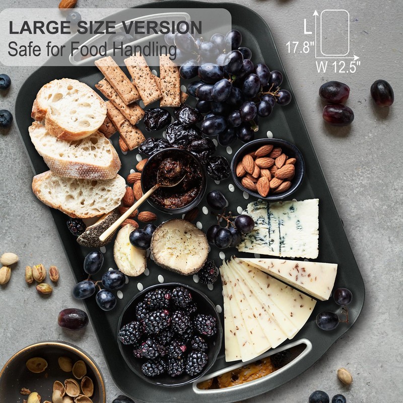 Large Anti-Slip Serving Tray with Handles, Dual Rubber Grippy Lap