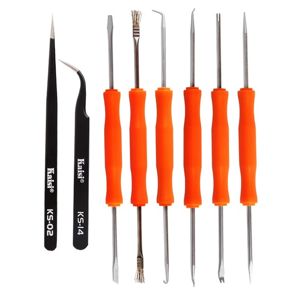 Kaisiking 6 Pcs Double Sided Soldering Assist Aid Repair Tool with 2 Precision Tweezers for Electronics Repair and Soldering