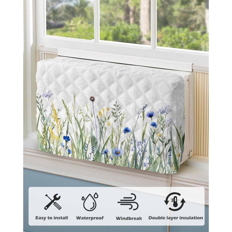 Leaves Plants Indoor Air Conditioner Cover for Window Units, Double