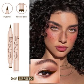 Freckle Pen & Eyeliner 2 in 1 - Waterproof Natural Freckle Pen and Liquid Eye Line Pen for Everyday and Festival Makeup, 24h Durable Skin-Friendly - 4.0 Espresso