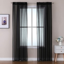 Miulee set of 2 voile curtains, transparent curtain, polyester tab-top curtain, transparent living room, airy decorative curtain for bedroom.