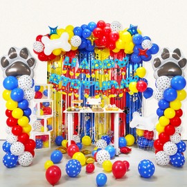 Cartoon Dog Paw Print Happy Birthday Banner Puppy Paw Print Theme Foil Balloons Letters Signs Backdrop Party Decorations Supplies for Boys Kids