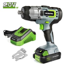 WORKPRO 20V Cordless Impact Wrench, 1/2-inch, 320 Ft Pounds Max Torque, 2.0Ah Li-ion Battery with Fast Charger, Belt Clip for Easy Carrying - Type: 320 ft-lbs