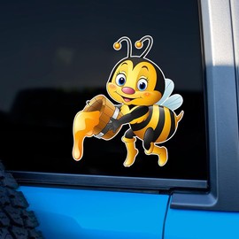 2PCS Cute Cartoon Bee Car Decals 4.33"x5.12", Waterproof, Aesthetic Stickers, Suitable for Car, Laptop, Travel Extra Durable Vinyl PVC Materia |#TM12