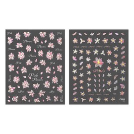 2Sheets Pink Sakura Flower Nail Stickers For Nail Art,5D Embossed Cherry Blossom Nail Design Nail Art Stickers Spring Summer Floral Nail Decals For Nail Art Relief Petals Nail Sticker Nail Accessories