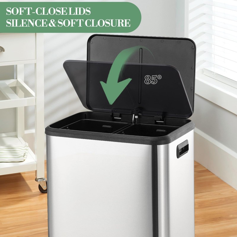 8 Gallons/30 L Dual Trash Can with Lid, Stainless Steel
