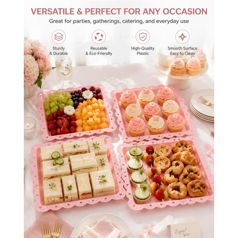 Zitonyang Plastic Serving Tray, 24 Pack Catering Trays Square Serving
