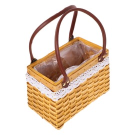 WHAMVOX 1pc Woven Rattan Basket Handle Handcrafted Multi-Purpose Storage for Fruits Vegetables and Home Organization Natural Decorative Basket for Picnic and Daily Use