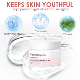 Hyaluronic Acid Face Cream, Skin Care Face Moisturising Cream for Women, Moisturising Cream with Ceramides, Face Care Cream with Anti-Ageing for Dry, Dull Skin, 50 g