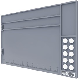 Pistol Gun Cleaning Mat, Gun Maintenance Mat with 10 Magnetic Dots, Gun Cleaning Pad - Easy to Clean, Gunsmith Mat with Inch Ruler, Anti-Slip Rubber Repair Mat for Pistol Parts, 14.8" x 11.8" (Gray)