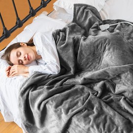 Mlivrom Heated Throw Blanket with 1-9 hrs Timer Auto-Off & 8 Heating Levels，Flannel Electric Blanket Throw ETL Certification，Machine Washable Full Body Warming Blankets