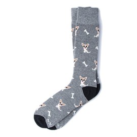 Alynn Men's Hipster Bone Appetit Chihuahua Dog Funky Novelty Crew Dress Socks (Gray)