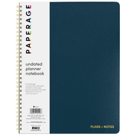 PAPERAGE Undated Daily Planner & To Do List Notepad (Navy), 8.5 in x 11 in, Spiral Bound Planner Notebook for Work, School or Home, 104 Lined Pages With Date Tracker for Plans & Notes