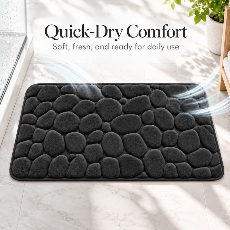 3D Cobblestone Embossed Bathroom Mat Quick Dry Absorbent Floor Rug
