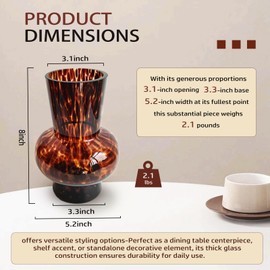 8" High Luxe Leopard Glass Vase — Unique Modern Amber Brown Centerpiece for Home Decor, Gifts & Everyday Elegance
