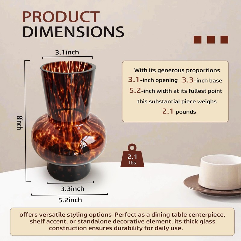 8" High Luxe Leopard Glass Vase — Unique Modern Amber
