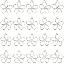 SUNNYCLUE 1 Box 100Pcs Hollow Flower Charms Small Flowers Charms Open Back Bezel Alloy Frame Vintage Small Cute Blossom Dangle Silver Charm for jewellery Making Charms DIY Necklaces Bracelets Earring