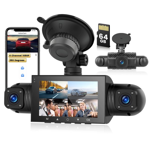 Inefala 4 Kanal Dashcam Auto, 360 Grad Dashcam 1080Px4 Vorne