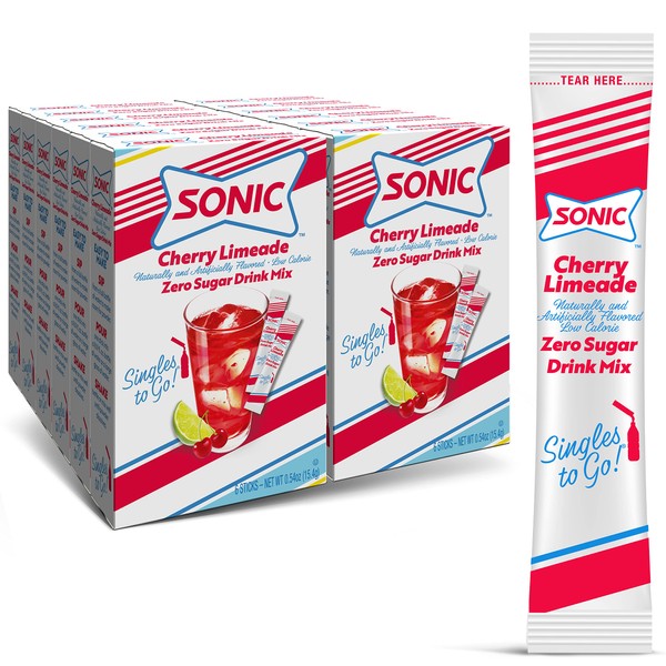 Sonic Singles To Go Powdered Drink Mix, Cherry Limeade, 6 Sticks Per Box, 12 Boxes (72 Sticks Total)