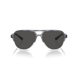 Brooks Brothers Men's BB5053U Universal Fit Aviator Sunglasses, Grey Horn Block/Dark Grey Solid, 58 mm