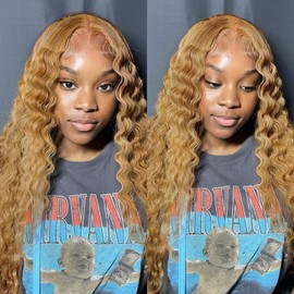 LRV Honey Blonde Wig 13x4 Deep Wave Lace Front Wigs Human Hair 180 Density Honey Blonde Wet And Wavy Human Hair Wig Pre Plucked For Women 22 Inch