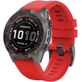 lepmok - Correas de reloj Garmin Fenix 7X, correa de silicona Quickfit de 26 mm para Garmin Fenix 6X, reloj inteligente Fenix 5X (rojo)