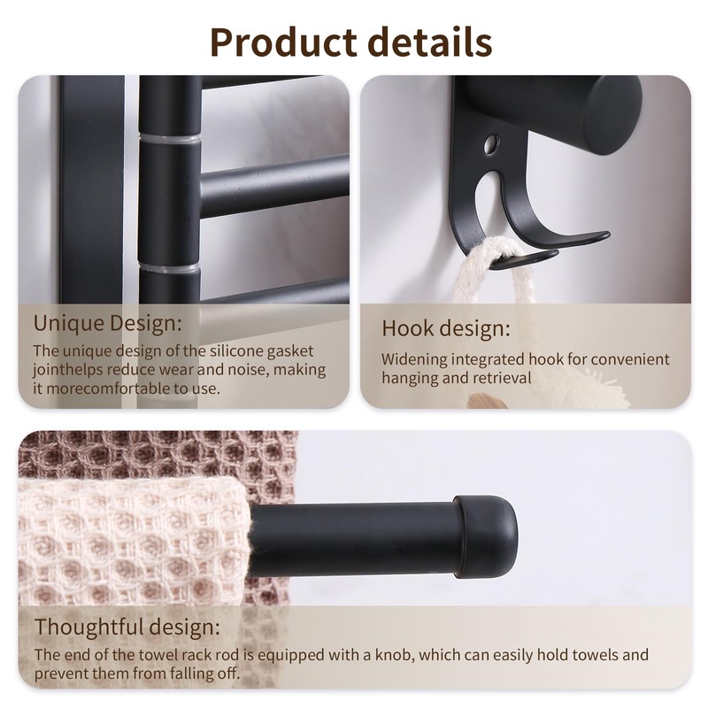 Swivel Towel Rack, 14" Thicken 304 Stainless Steel 5-Arm Adjustable