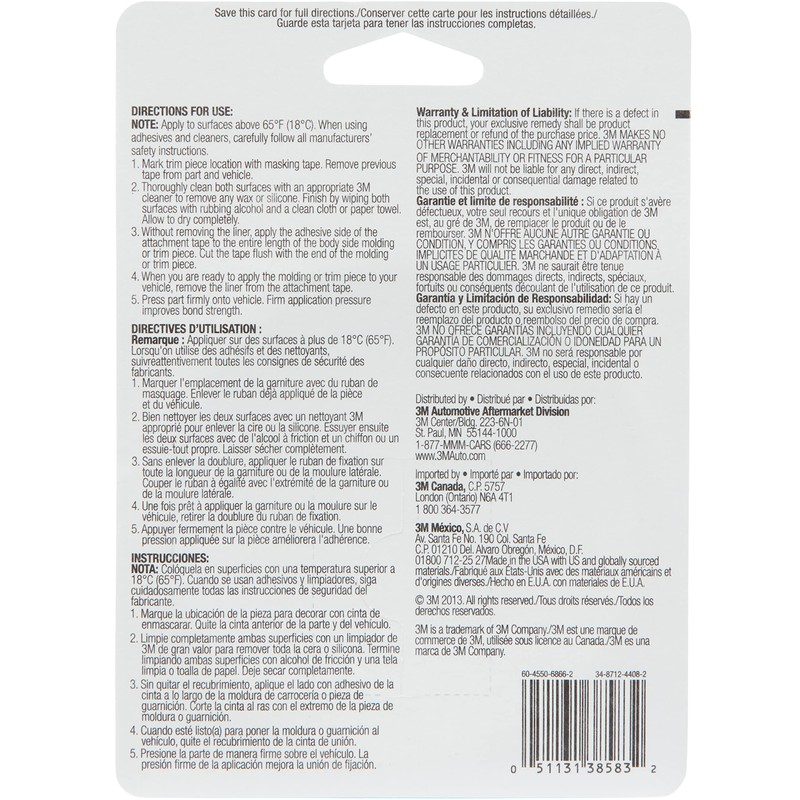 3M Exterior Attachment Tape, Ideal for Moldings, Emblems and Trim,