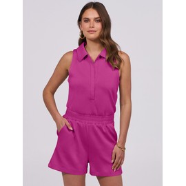 ANRABESS Romper for Womens 2025 Summer Dressy Casual Sleeveless V Neck One Piece Short Jumpsuit Lounge Travel Outfits Clothes Hot Pink Medium