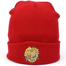 Chucky Embroidered Cuffed Beanie Skully Men Women Custom Knit Hat Winter Cap (Red)