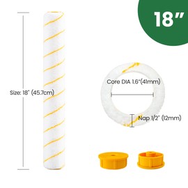 VOOMEY 18" Paint Roller Cover, Microfiber Paint Roller Cover, Quickly Covers Large Surfaces Such as Ceilings, Walls, Etc (Pack of 8,1/2" Nap,Polyester)