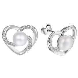 OIDEA Women's Earrings 925 Sterling Silver Stud Earrings with Zirconia Heart Pearl Butterfly Elegant Jewellery Gift for Women Girls Real Silver Earrings Ear Stud, Sterling Silver, Cubic Zirconia