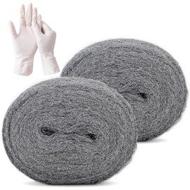Steel Wool with Work Gloves, Hardware Cloth - 0000 Coarse Wire Wool Gap Blocker, Hole DIY Fill Fabric Kit Can Stop Rats, Insects, Pests (3 m/Roll) x 2 (2 Pieces)