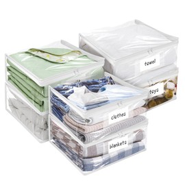 Plastic Storage Bags with Easy-Glide Zipper, Pack of 6, Durable Clear Vinyl Zippered Storage Bags for Clothes Sweaters Comforters Blankets Sheets Bedding (12 x 12 x 3.9 Inch)