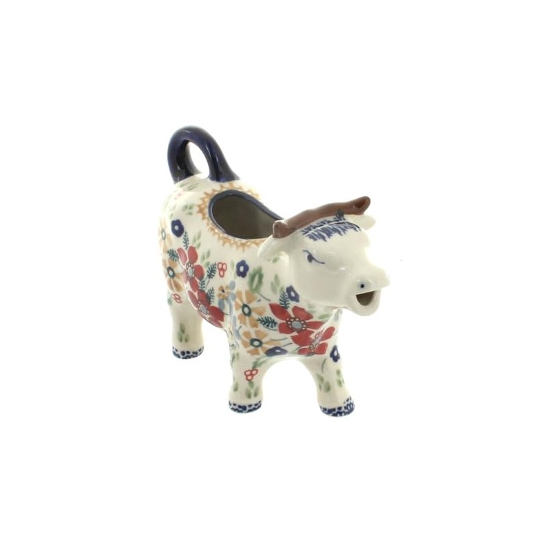 Blue Rose Polish Pottery - Red Daisy Cow Creamer -