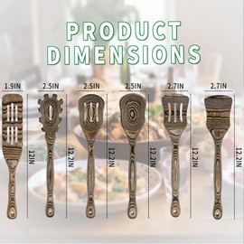 Kitchen Utensils Set Wooden, Pakkawood Cooking Spoon Set Slotted Spatula Cookware Wooden Turner Utensil Tools Spaghetti Spoon Fish Spurtle Set 6 by Howhong Black