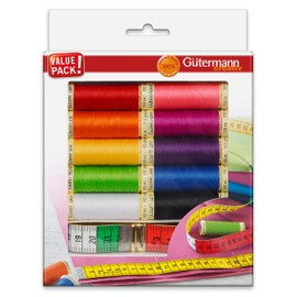 Gütermann creativ Sewing Thread Set with 10 spools Sew-All Thread 100 m in Strong Colours + Tailor’s Measuring Tape