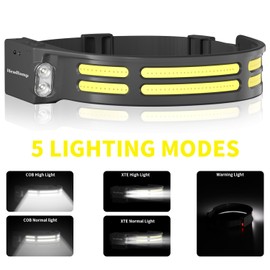 LED Headlamp, USB Rechargeable Head Lamp, 230° Wide Beam Motion Sensor Headlight, Super Bright Outdoor Waterproof Flashlight for Camping, Running, Repairing, Hiking, Fishing, Reading