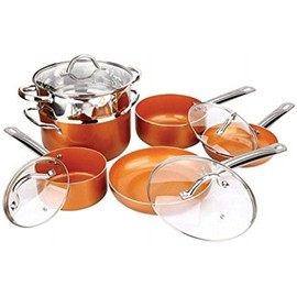 Copper Brand New 10 Piece Copper Non-Stick Kitchen Cookware Pan and Pots Set w/ Lids