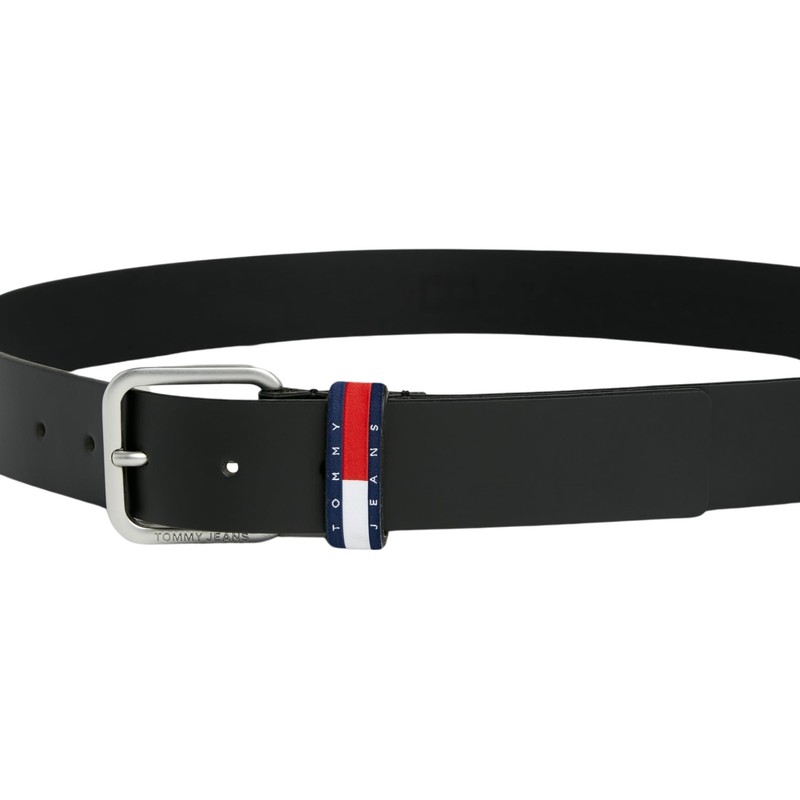 Tommy Jeans Men's Ryan Regular Belt with Leather Logo, Black