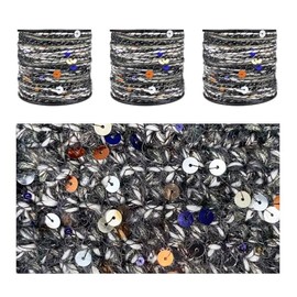 CHENURORA Artisanal Yarn Collection Multifiber Fancy Yarn with Colorful Sequins for Knitting Crocheting Crafts DIY, Set of 3 Rolls (Charcoal with Sequins)