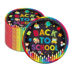 Back to School Supplies, Back to School Plates, Welcome to School Decorations, ZD First day of School Supplies for PRE K Preschool Kindergarten 1st Grade, Welcome to School Decorations, 9 Inch, 25Pcs