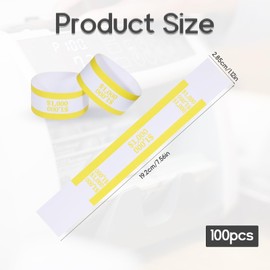 100PCS Yellow Money Bands for Cash, Self Sealing Cash Currency Straps, Money Wrappers for Bills, Money Straps for Supermarket Bank Currency Organize