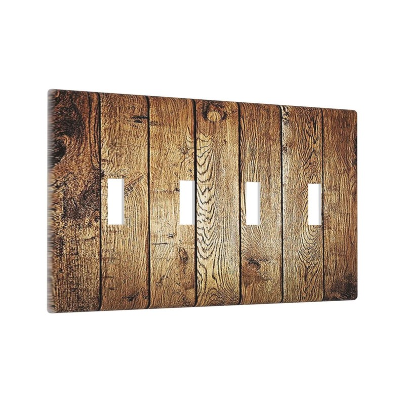 Rustic Brown Wood Natural Wooden Light Switch Covers Quad Toggle
